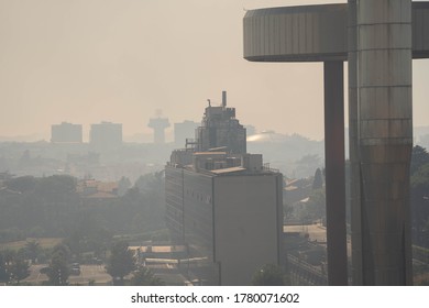 Image Of Smoke From A Fire Over A City In Rome, Italy