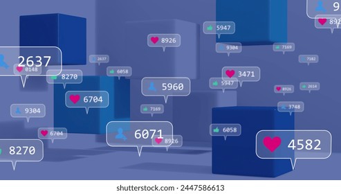 Image of social media data processing over abstract pattern. Global social media, connections, computing and data processing concept digitally generated image.