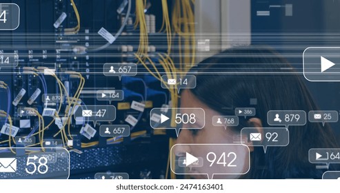 Image of social media data processing over computer servers. Global social media, networks, computing and data processing concept digitally generated image. - Powered by Shutterstock