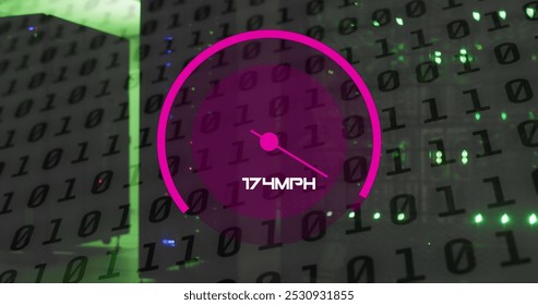 Image of speedometer over data processing. Cloud computing, digital interface and security concept digitally generated image. - Powered by Shutterstock - Get 15% off with code: PIKWIZARD15