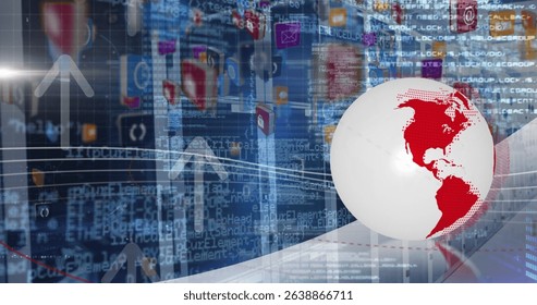Image of spinning globe, digital icons and data processing over empty computer server room. Global networking and business data storage technology concept - Powered by Shutterstock - Get 15% off with code: PIKWIZARD15