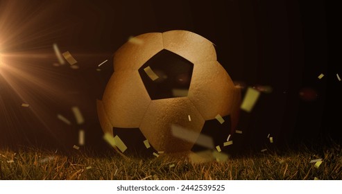 Image of spinning white globe over football ball. World cup soccer concept digitally generated image.