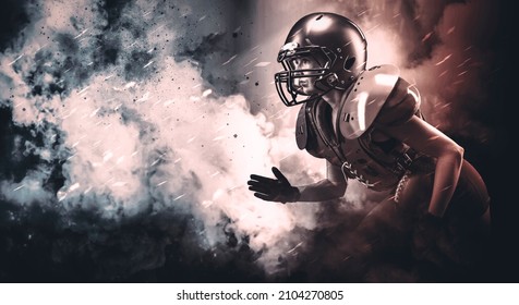 Image of a sports girl in the uniform of an American football team player. Sports concept.  Mixed media