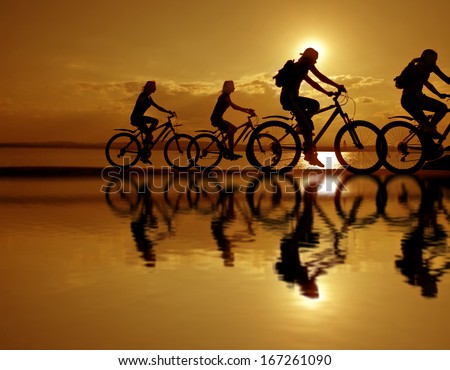 Similar – Image, Stock Photo 4 sporty cyclists on a bridge