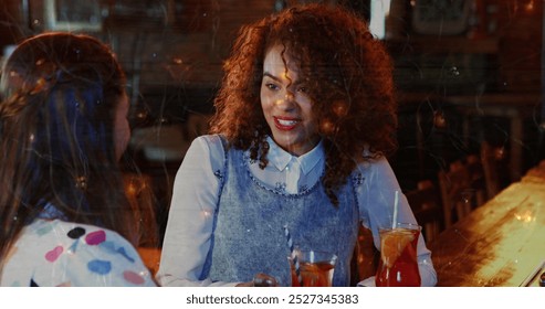 Image of spots over happy diverse female friends with drinks. world cocktail day and celebration concept digitally generated image. - Powered by Shutterstock