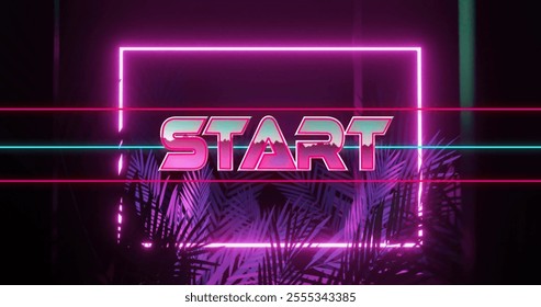 Image of start text over neon pattern background. Global image game, digital interface, communication, computing and data processing concept digitally generated image. - Powered by Shutterstock