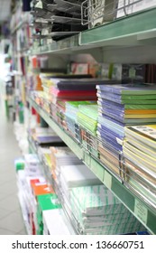 The Image Of Stationery Lie On The Shelf