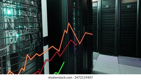 Image of statistical data processing against computer server room. Computer interface and business data storage technology concept - Powered by Shutterstock - Get 15% off with code: PIKWIZARD15