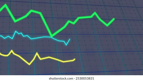 Image of statistical data processing over grid network against grey background. Computer interface and business data technology concept - Powered by Shutterstock