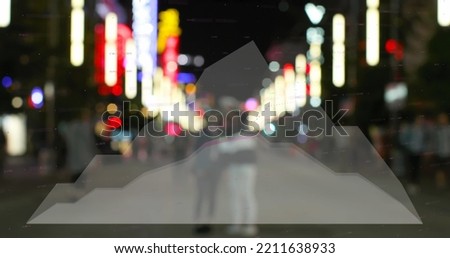 Image of statistical and financial data processing against city at night. Global finance and business technology concept