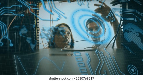 Image of statistics and data processing on grey background. Global business finance and connections concept digitally generated image.