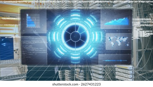 Image of statistics and data processing on grey background. Global business finance and connections concept digitally generated image.