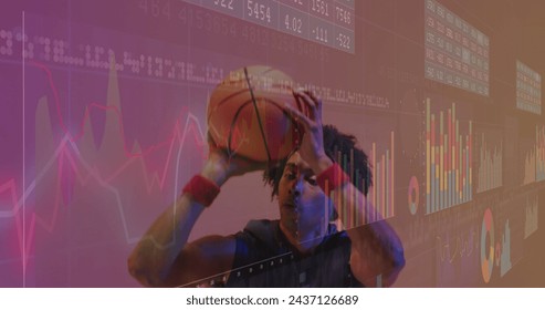 Image of statistics and data processing over biracial basketball player. Sports, competition, data processing and communication concept digitally generated image. - Powered by Shutterstock