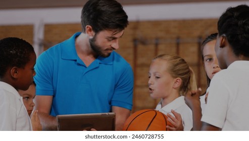 Image of statistics and data processing over business people using phone headsets. Global digital interface technology and networking concept digitally generated image. - Powered by Shutterstock