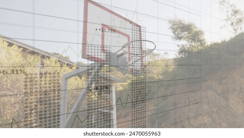 Image of statistics and data processing over basketball hoop. global sports and competition concept digitally generated image. - Powered by Shutterstock