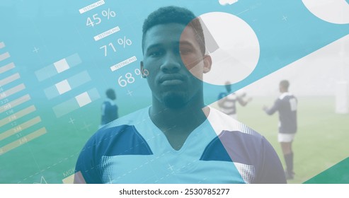 Image of statistics and data processing over biracial rugby player. Global sports, data processing and competition concept digitally generated image. - Powered by Shutterstock