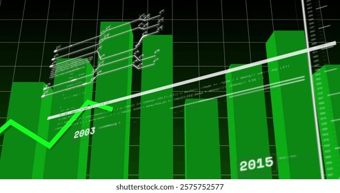 Image of statistics and data processing over grid background. Global connections, computing and data processing concept digitally generated image.