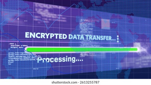 Image of statistics and data processing over world map. global connections, digital interface and data processing concept digitally generated image.