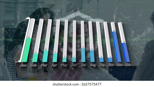 Image of statistics and data processing over globe. Technology and data processing concept digitally generated image.
