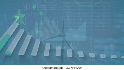 Image of statistics and data processing over globe. Global business digital interface technology and networking concept digitally generated image.