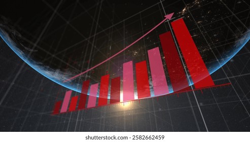 Image of statistics and digital data processing over globe. Global connections, computing and data processing concept digitally generated image.