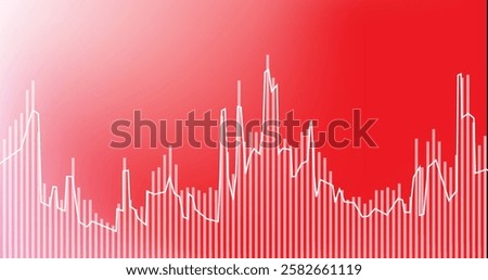 Image of statistics and digital data processing over red background. Global connections, computing and data processing concept digitally generated image.