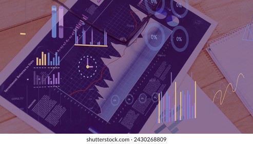 Image of statistics and financial data processing over woman drawing. Global business, finances, computing and data processing concept digitally generated image.