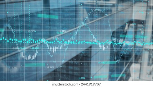 Image of statistics and financial data processing over cityscape. Global business, finances and data processing concept digitally generated image. - Powered by Shutterstock - Get 15% off with code: PIKWIZARD15