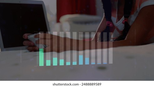 Image of statistics and financial data processing over caucasian woman using smartphone. Global business, connections, networks and data processing concept digitally generated image. - Powered by Shutterstock