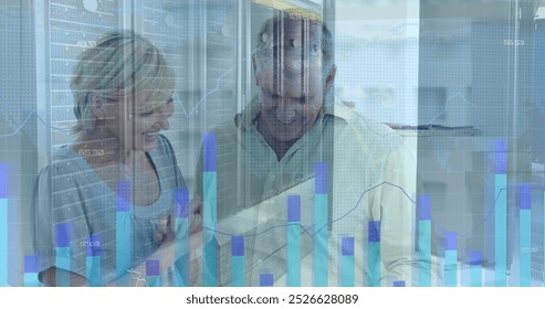 Image of statistics and financial data processing over delivery man and warehouse. Global sport data processing and digital interface concept digitally generated image. - Powered by Shutterstock