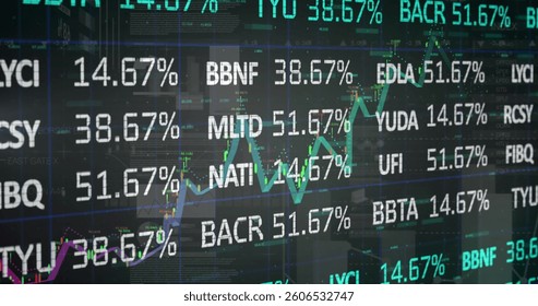 Image of statistics and financial data processing. global finances, business, digital interface and technology concept digitally generated image.