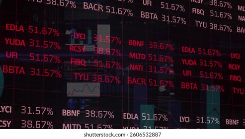 Image of statistics and financial data processing. global finances, business, digital interface and technology concept digitally generated image.