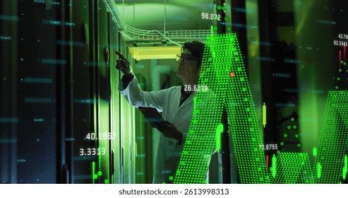 Image of statistics processing over asian male it engineer with tablet by computer server. data processing, cloud computing concept and technology concept digitally generated image. - Powered by Shutterstock - Get 15% off with code: PIKWIZARD15