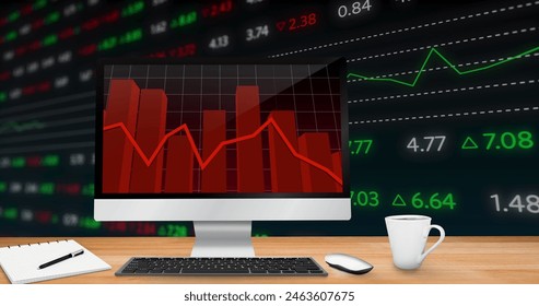 Image of statistics recording on computer screen with financial data processing. global finance and business concept digitally generated image.