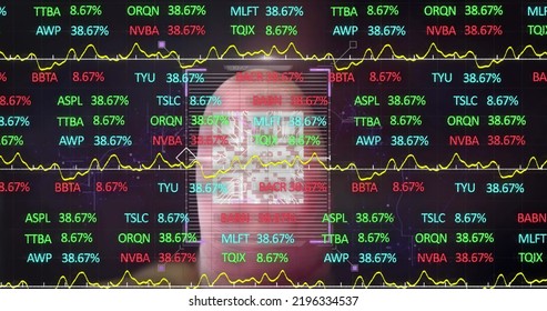 Image of stock market data processing against fingerprint scanning over qr code scanner. Global economy and cyber security technology concept - Powered by Shutterstock - Get 15% off with code: PIKWIZARD15