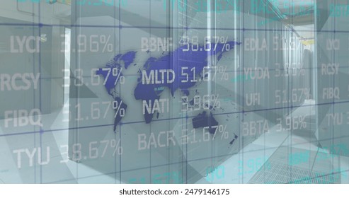 Image of stock market data data processing over world map against computer server room. Global economy and business data storage technology concept - Powered by Shutterstock - Get 15% off with code: PIKWIZARD15