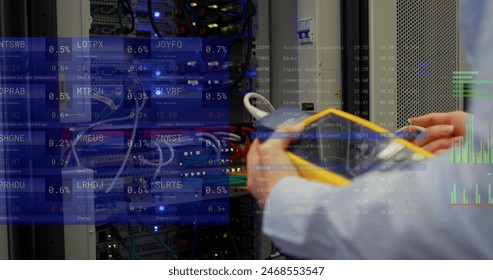 Image of stock market and financial data processing over caucasian man by computer server. Global business, finances, computing and data processing concept digitally generated image. - Powered by Shutterstock - Get 15% off with code: PIKWIZARD15