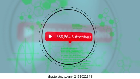 Image of subscriber numbers increasing, circle, data processing on digital interface. Digital composite, artificial intelligence, technology, social media, development, networking. - Powered by Shutterstock