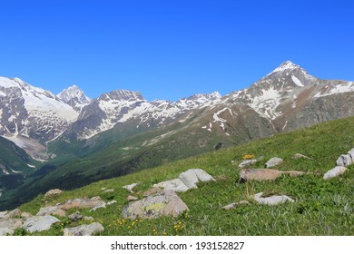 Image of summer landscape with Caucasus green mountains