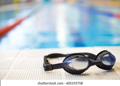 Image Of Swimming Pool And Goggles. Nobody