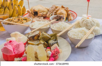 Image Of A Table Feast And Food For Chinese New Year Festival.