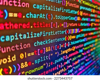 Image taken in an angle. Screen of web developing javascript code. Freeware open source project