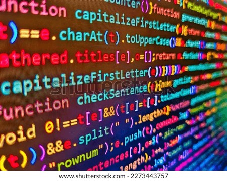 Image taken in an angle. Screen of web developing javascript code. Freeware open source project