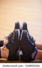 Image Of Tap Shoes From A Tap Dance Class In A Dance Studio.