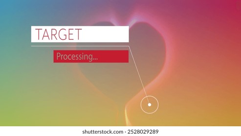 Image of target processing over heart on colorful background. Social media and digital interface concept digitally generated image.