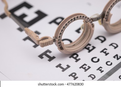 Image Of Test Glasses With Letter Chart For Eyes Examination, Sight Vision Optometry Background