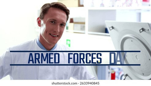 Image of text covid neon with technology people and networks over caucasian male doctor. Global networks data processing digital interface and technology concept digitally generated image.