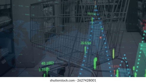 Image of text with globe and network of connections. Global digital interface technology and networking concept digitally generated image.