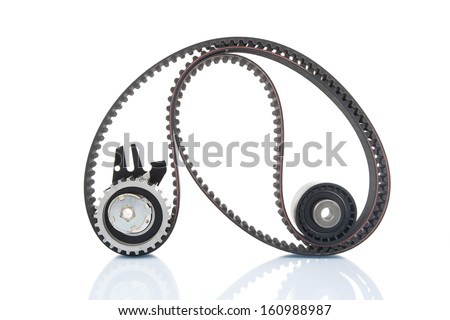 Image of timing belt with rollers selective focus