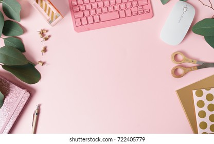 Image Of Top View Of Feminine Desk